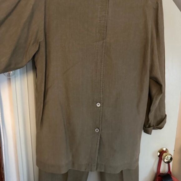 Vtg Ann Taylor khaki green linen pants suit, 80s with cool details 12 - Picture 8 of 16